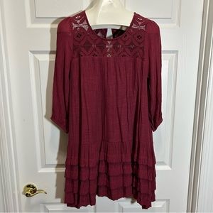 Entro Burgundy Dress with Lace Neckline Size S